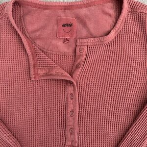 Aerie Pink Waffle Knit Henley Top